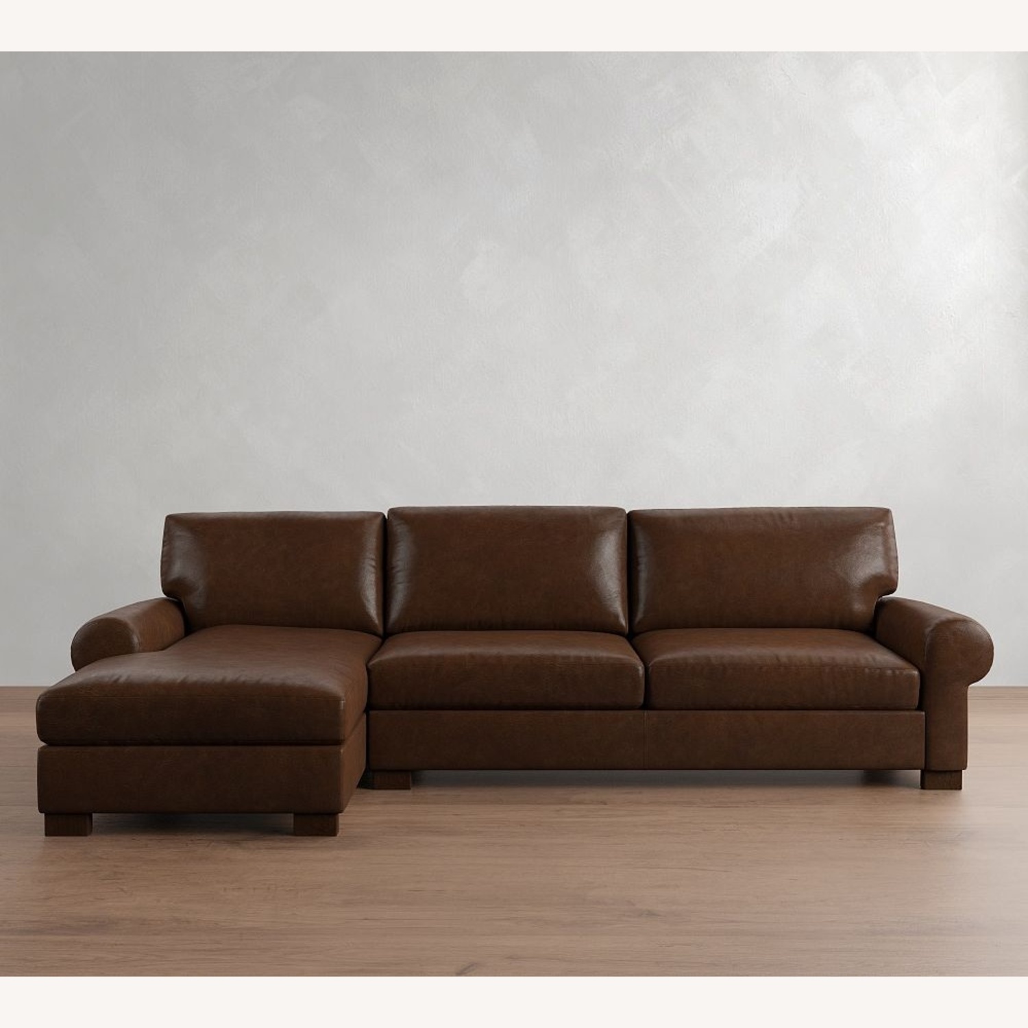 Pottery Barn Dark Brown Leather Chaise Lounge - image-5