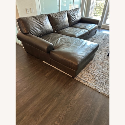 Used Pottery Barn Dark Brown Leather Chaise Lounge for sale on AptDeco