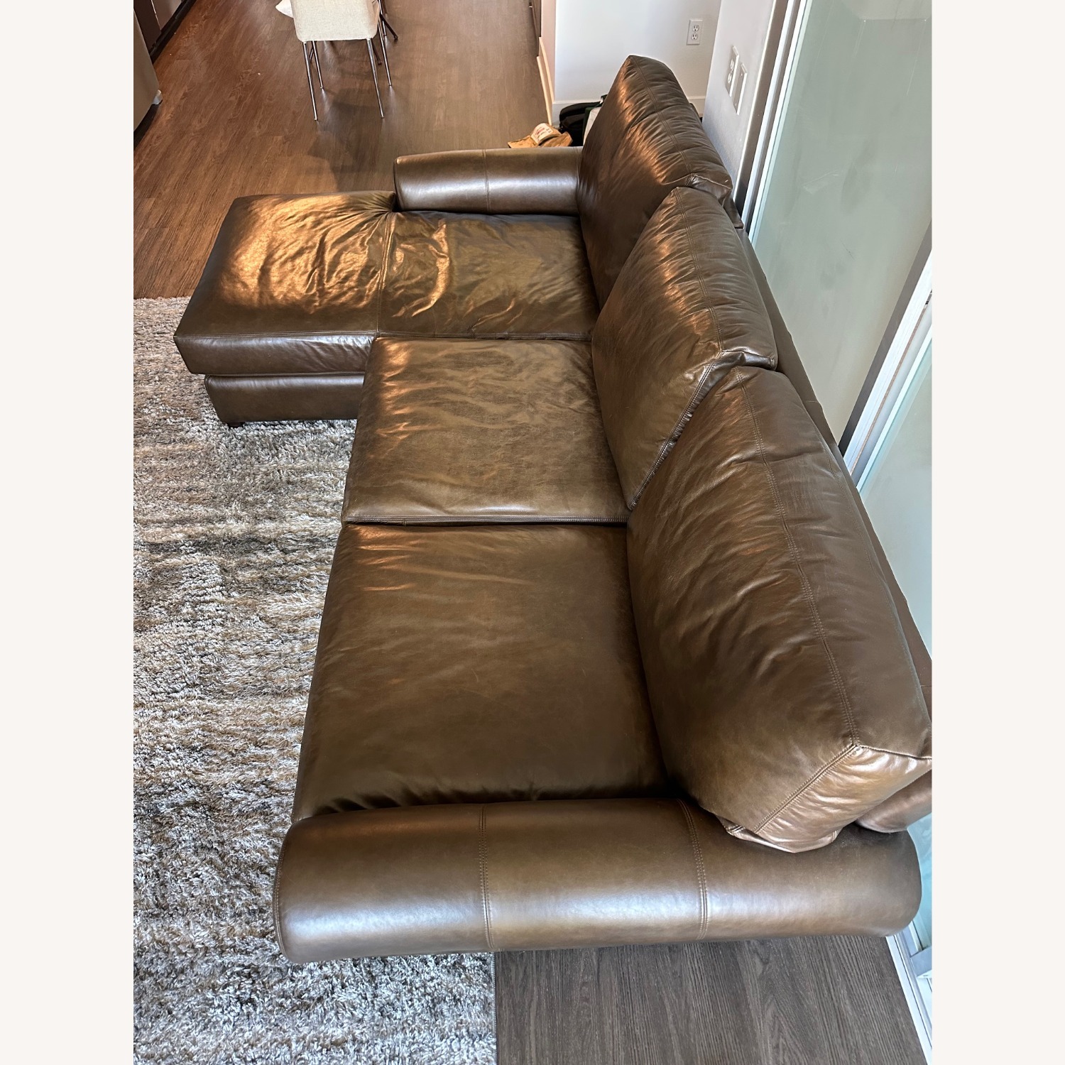 Pottery Barn Dark Brown Leather Chaise Lounge - image-2