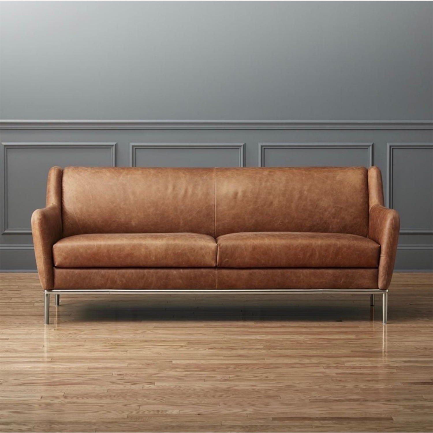 CB2 Alfred Light Brown Leather 2 Seater Sofa - image-4