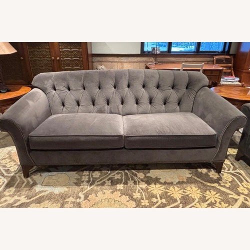 Used Arhaus  Preston Grey Velvet Sofa for sale on AptDeco