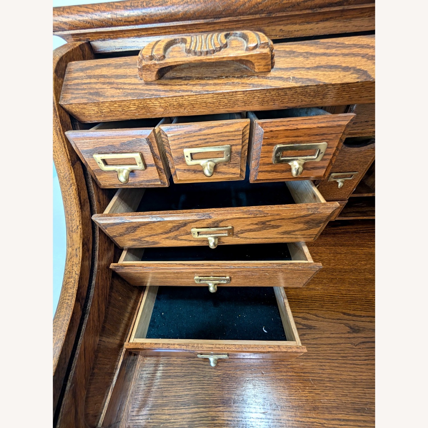  Solid Oak S-Curve Roll Top Desk - image-3