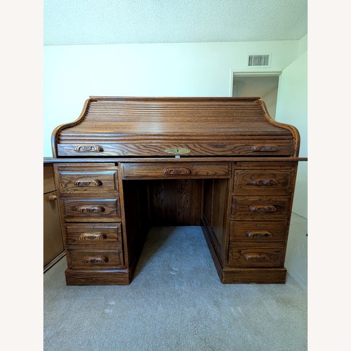 Used  Solid Oak S-Curve Roll Top Desk for sale on AptDeco
