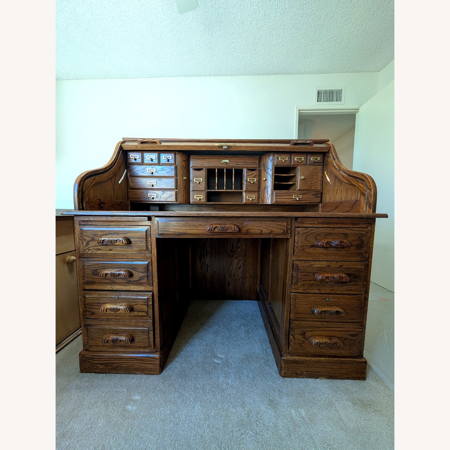  Solid Oak S-Curve Roll Top Desk - image-2