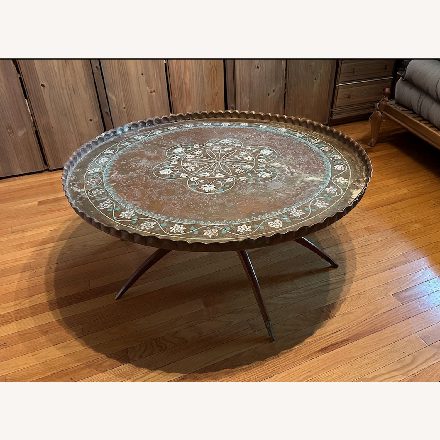 Vintage Moroccan Brass Tray Table - image-1