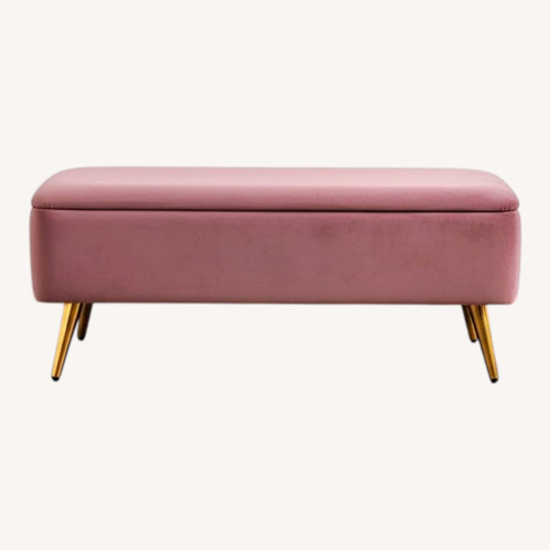 Used Upholstered Rose Pink Velvet Storage Bench for sale on AptDeco