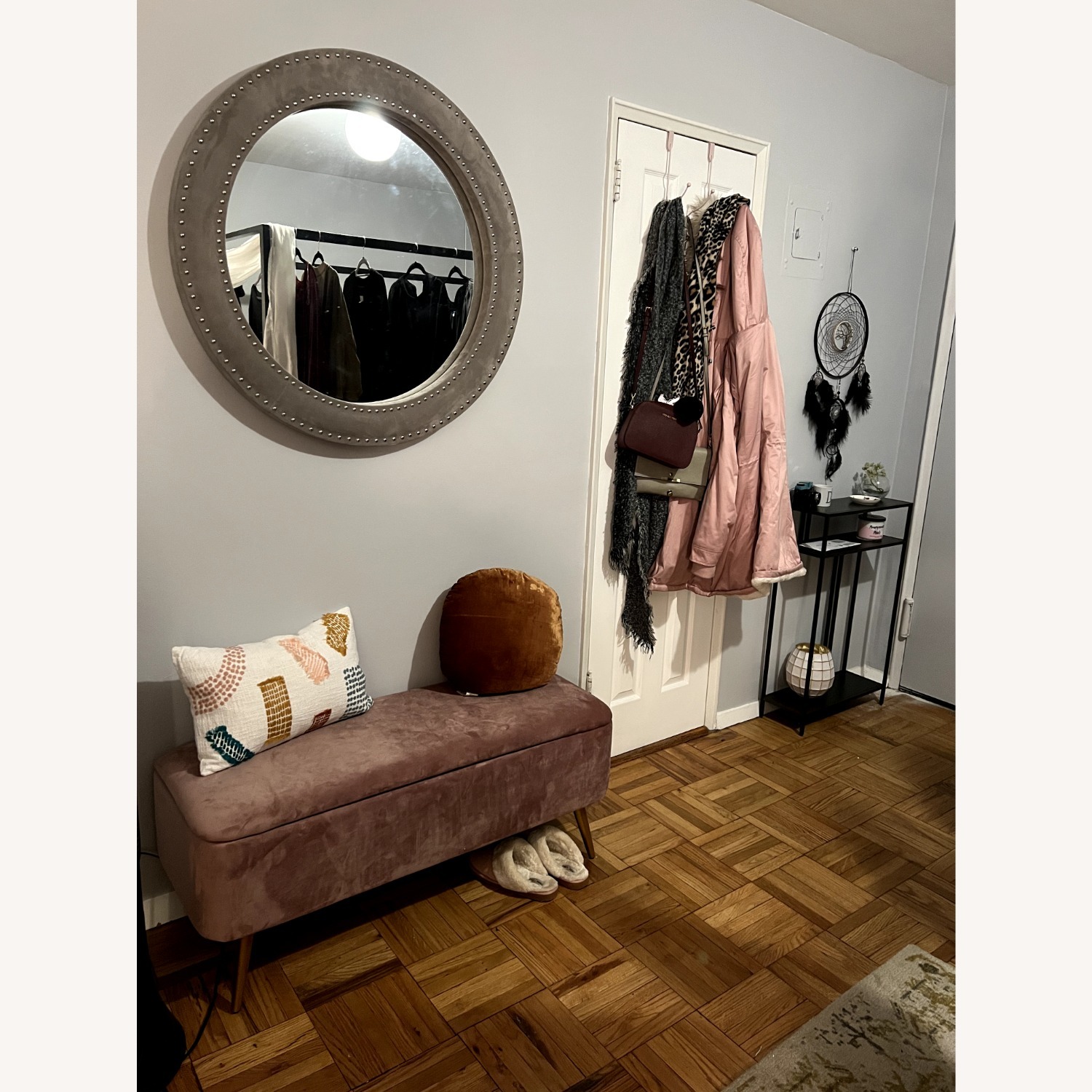 Upholstered Rose Pink Velvet Storage Bench - image-5