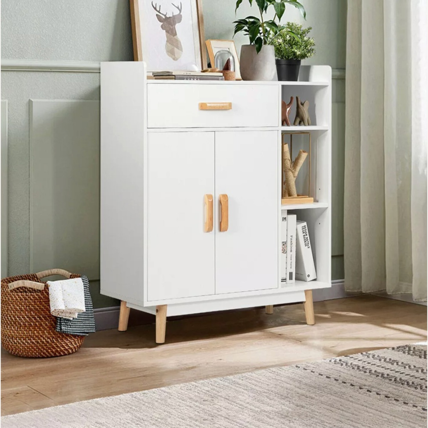 White Floor Storage Cabinet Free Standing Chest - image-3