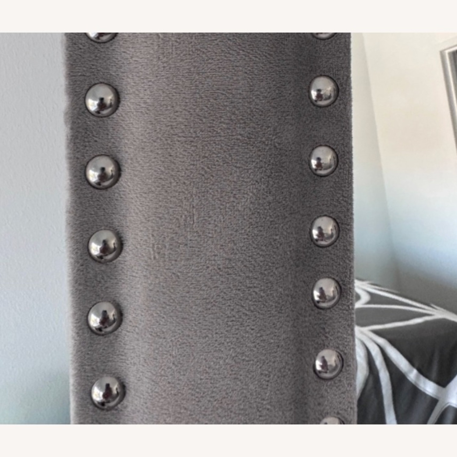 West Elm Upholstered Round Wall Mirror Dove Grey - image-5