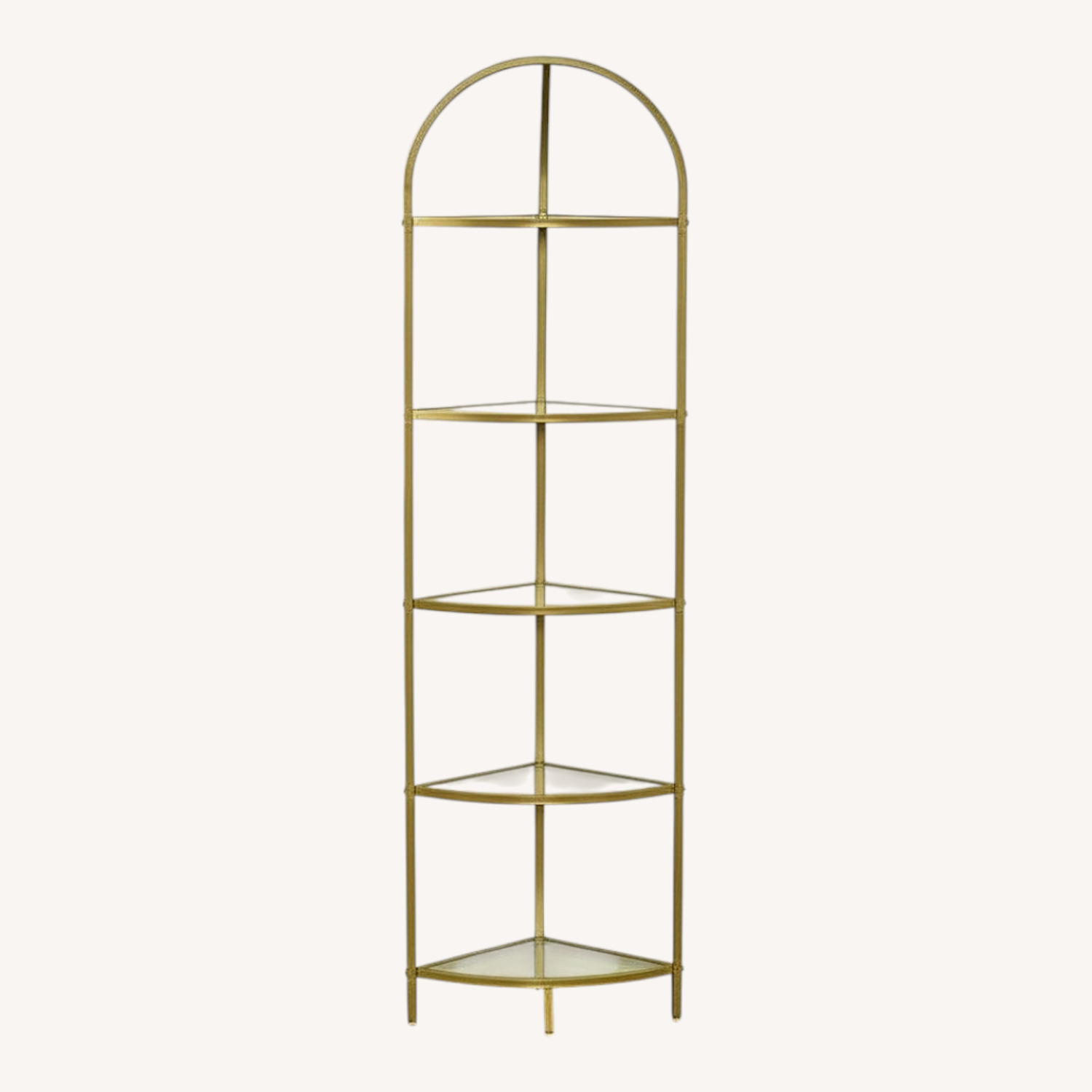Gold 5-Tier Corner Metal Bookshelf Glass Shelves - image-0