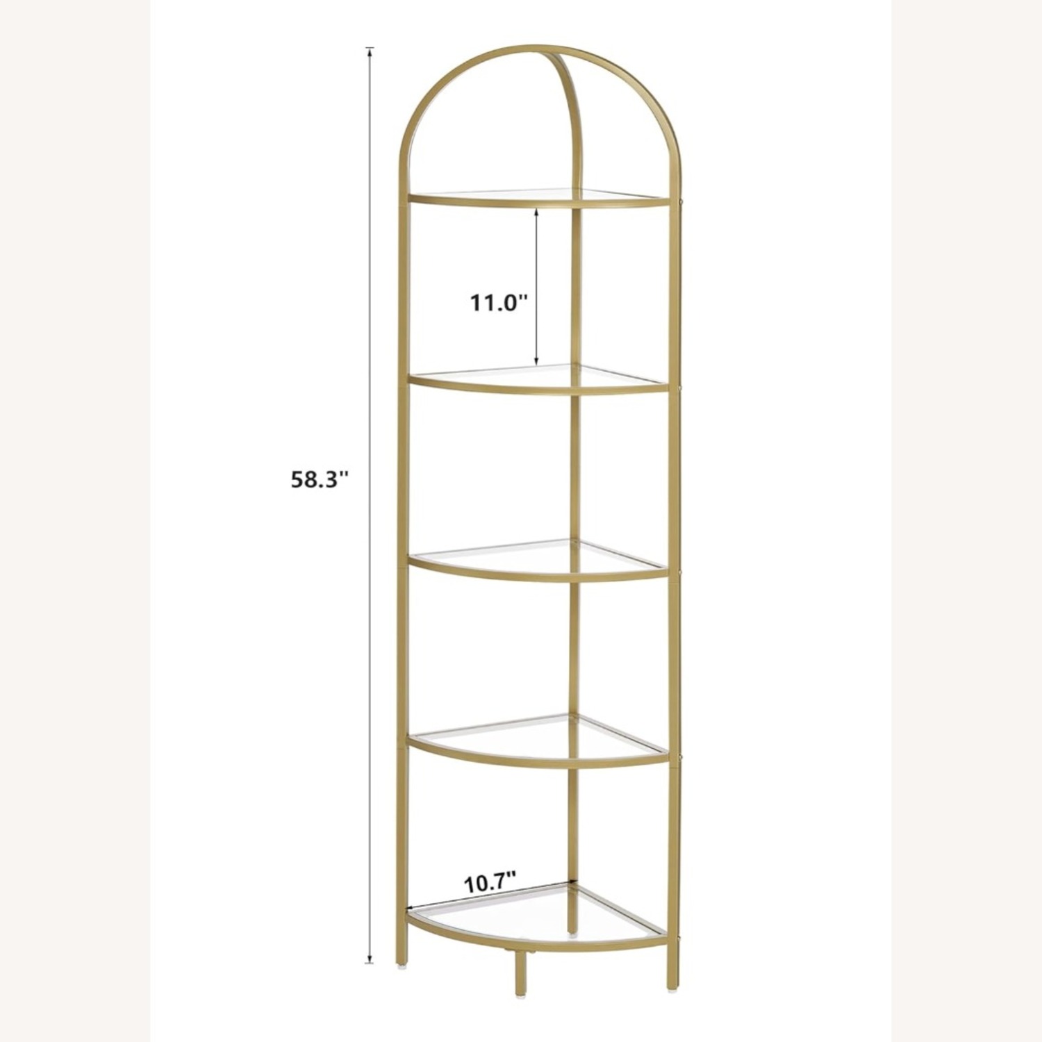 Gold 5-Tier Corner Metal Bookshelf Glass Shelves - image-2