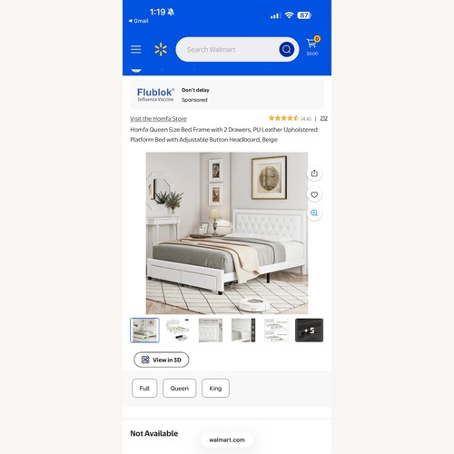 Used Walmart Homfa White Faux Leather Queen Bed for sale on AptDeco