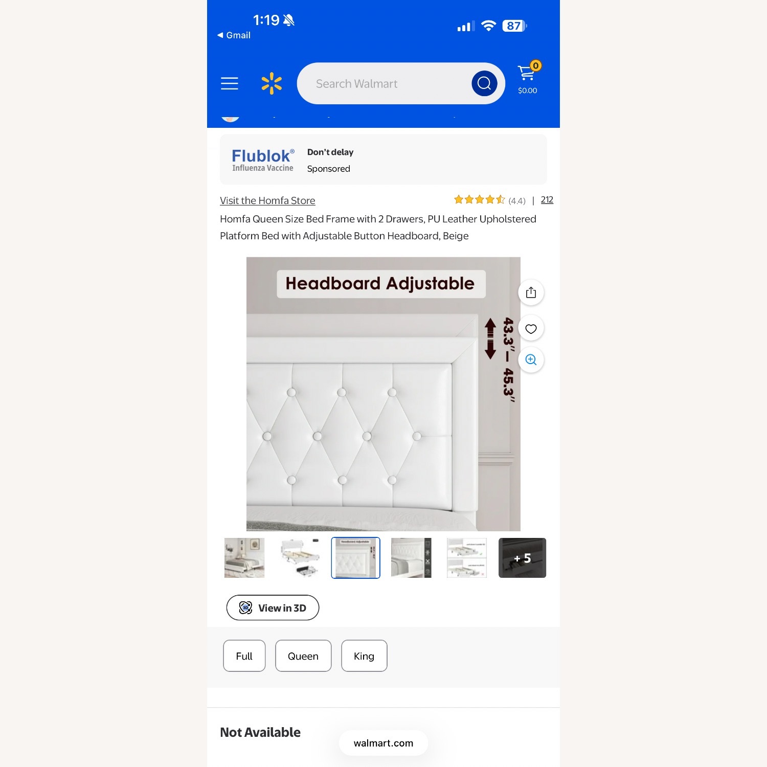 Walmart Homfa White Faux Leather Queen Bed - image-3