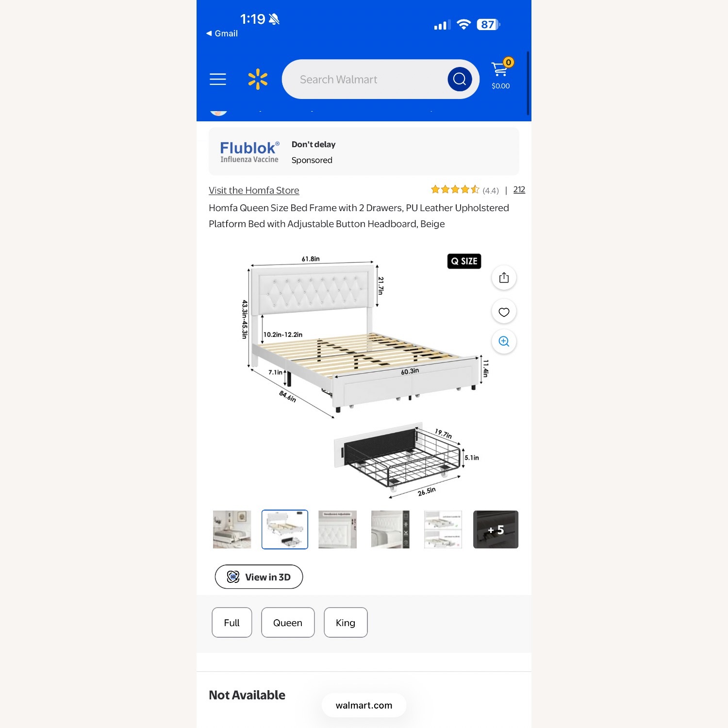 Walmart Homfa White Faux Leather Queen Bed - image-2