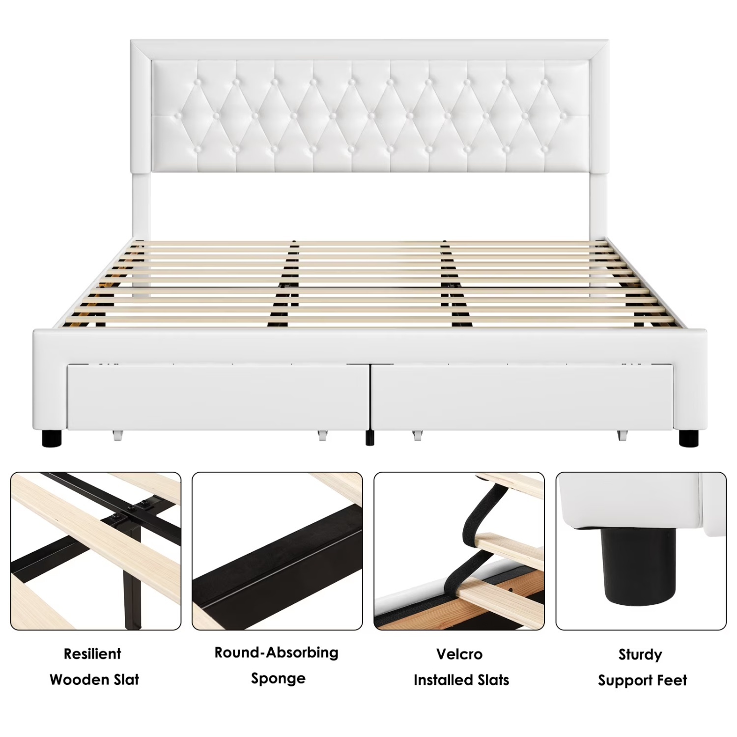 Walmart Homfa White Faux Leather Queen Bed - image-6