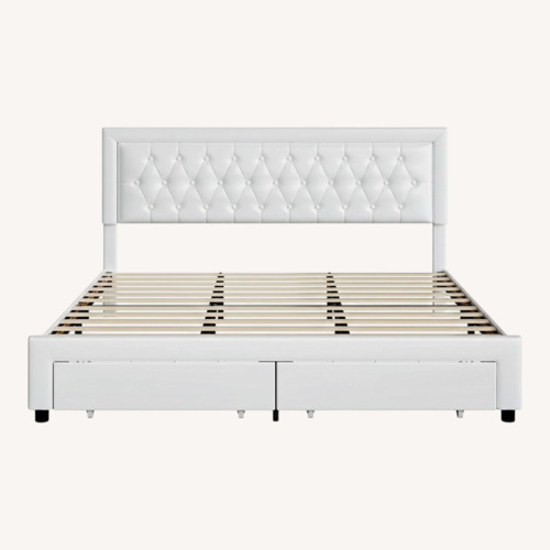 Used Walmart Homfa White Faux Leather Queen Bed for sale on AptDeco