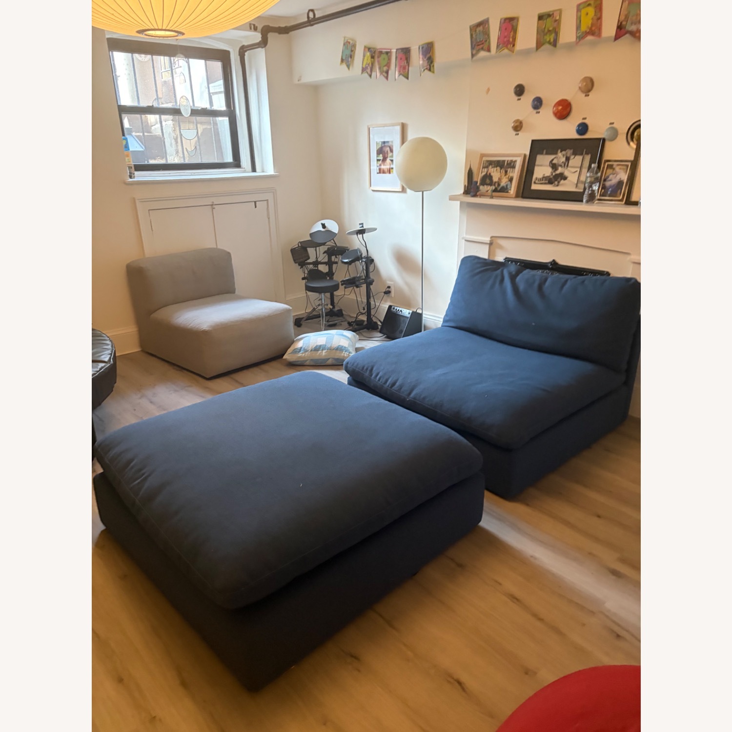 Design Within Reach Blue Fabric Chair and a Half - image-1