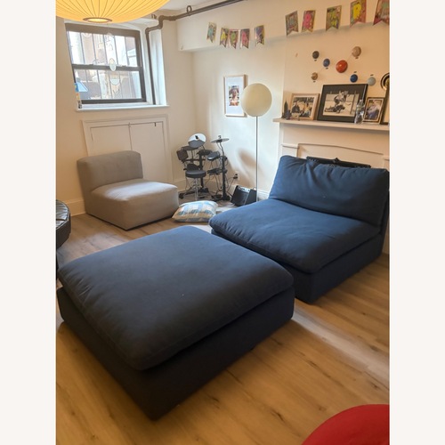 Used Design Within Reach Blue Fabric Chair and a Half for sale on AptDeco