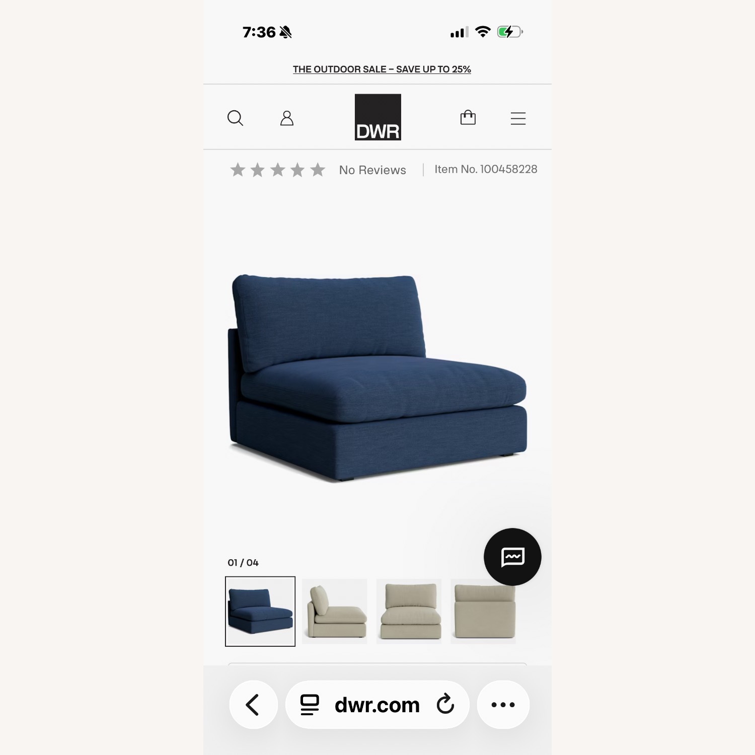 Design Within Reach Blue Fabric Chair and a Half - image-2