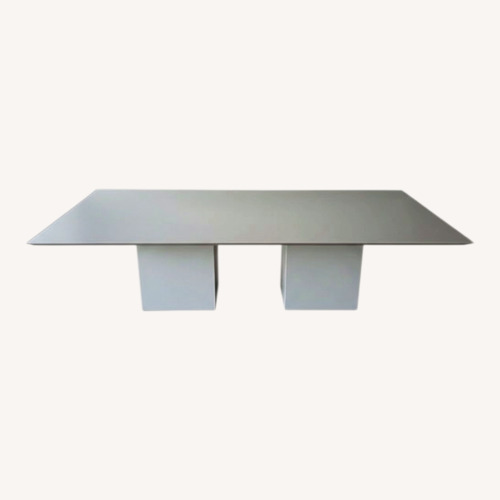Used Light Gray Glass Dining Table for sale on AptDeco