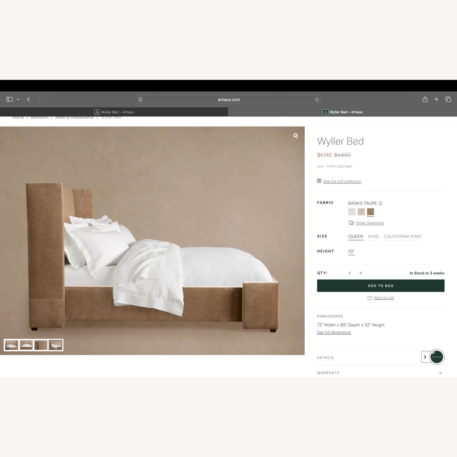 Arhaus Wyller Light Brown Fabric King Bed - image-1