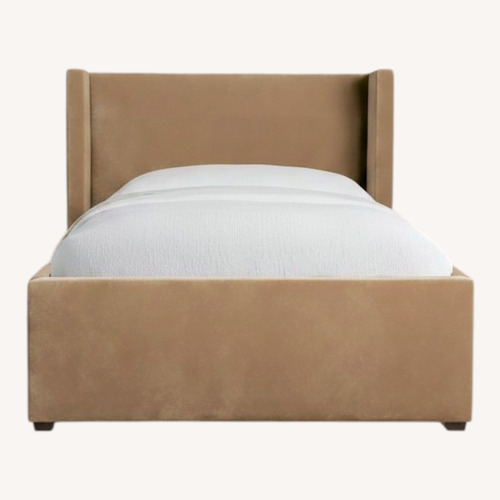 Used Arhaus Wyller Light Brown Fabric King Bed for sale on AptDeco