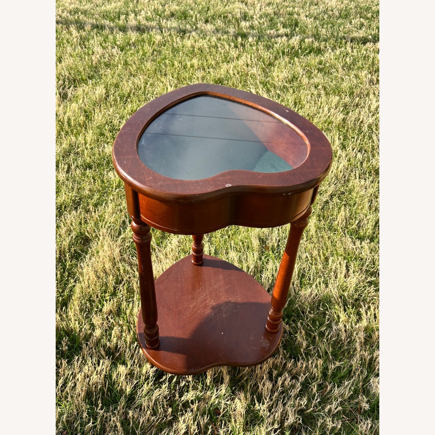 Vintage Cherry Wood Heart-Shaped Side Table - image-2