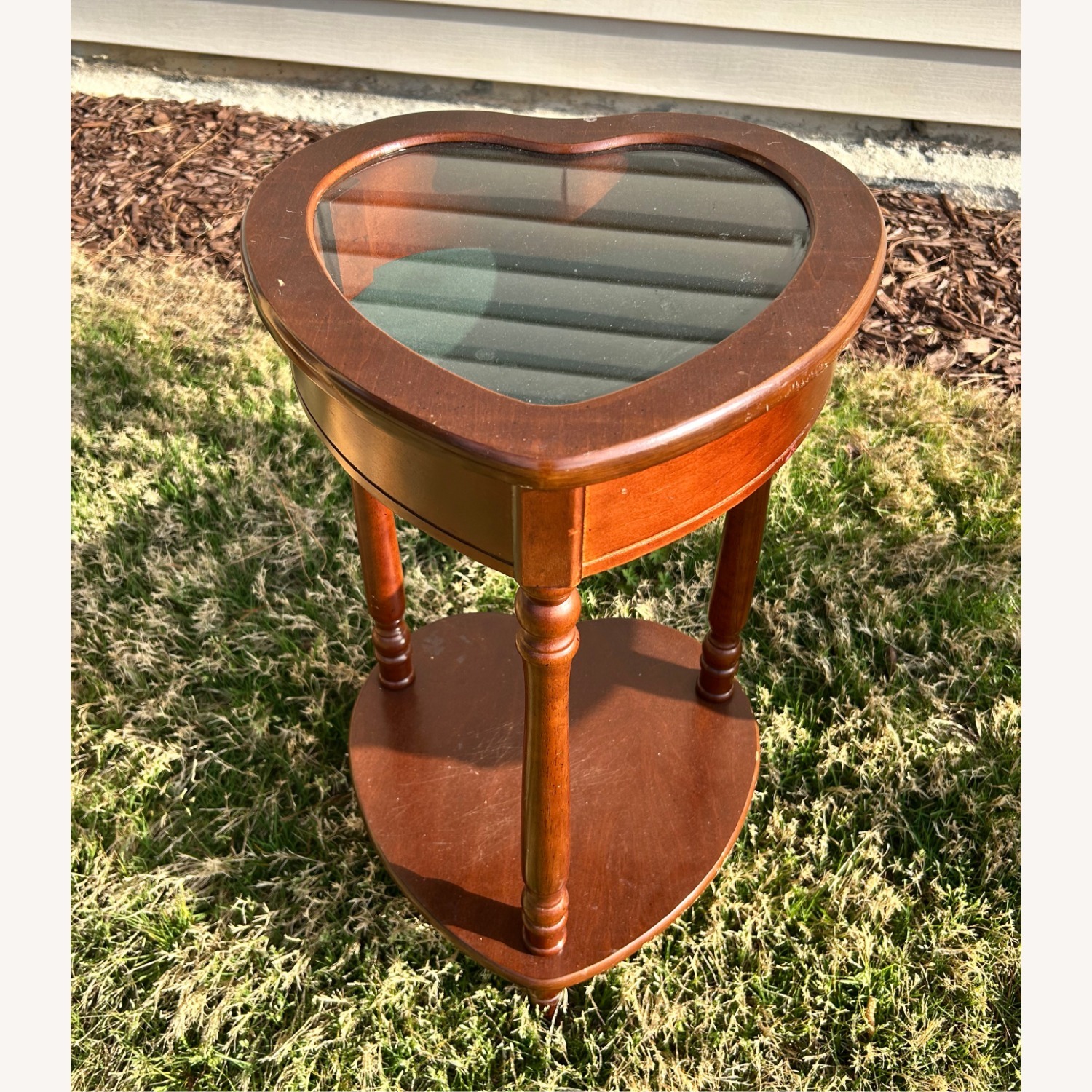 Vintage Cherry Wood Heart-Shaped Side Table - image-1