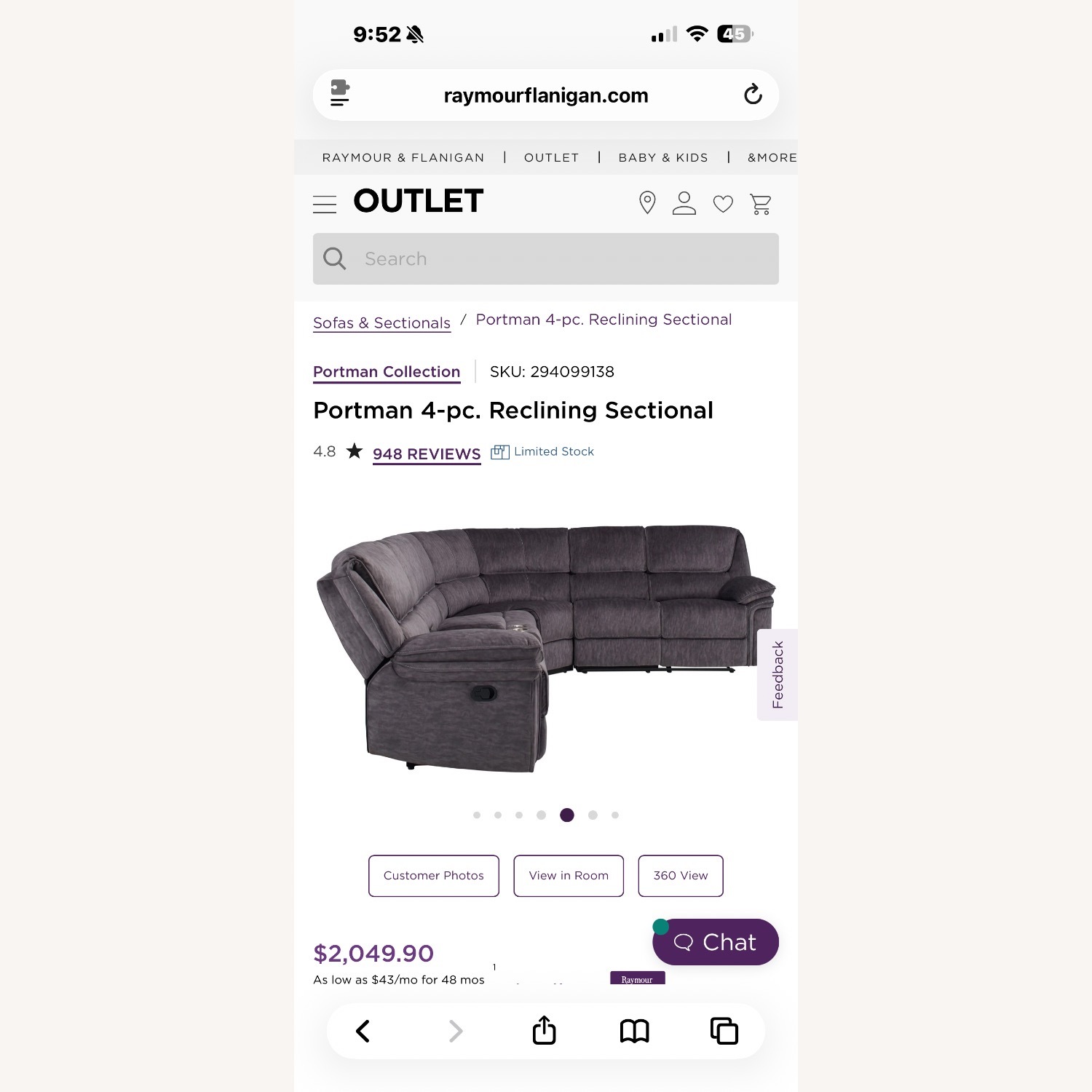 Raymour & Flanigan Portman 4 Piece Sectional  - image-4