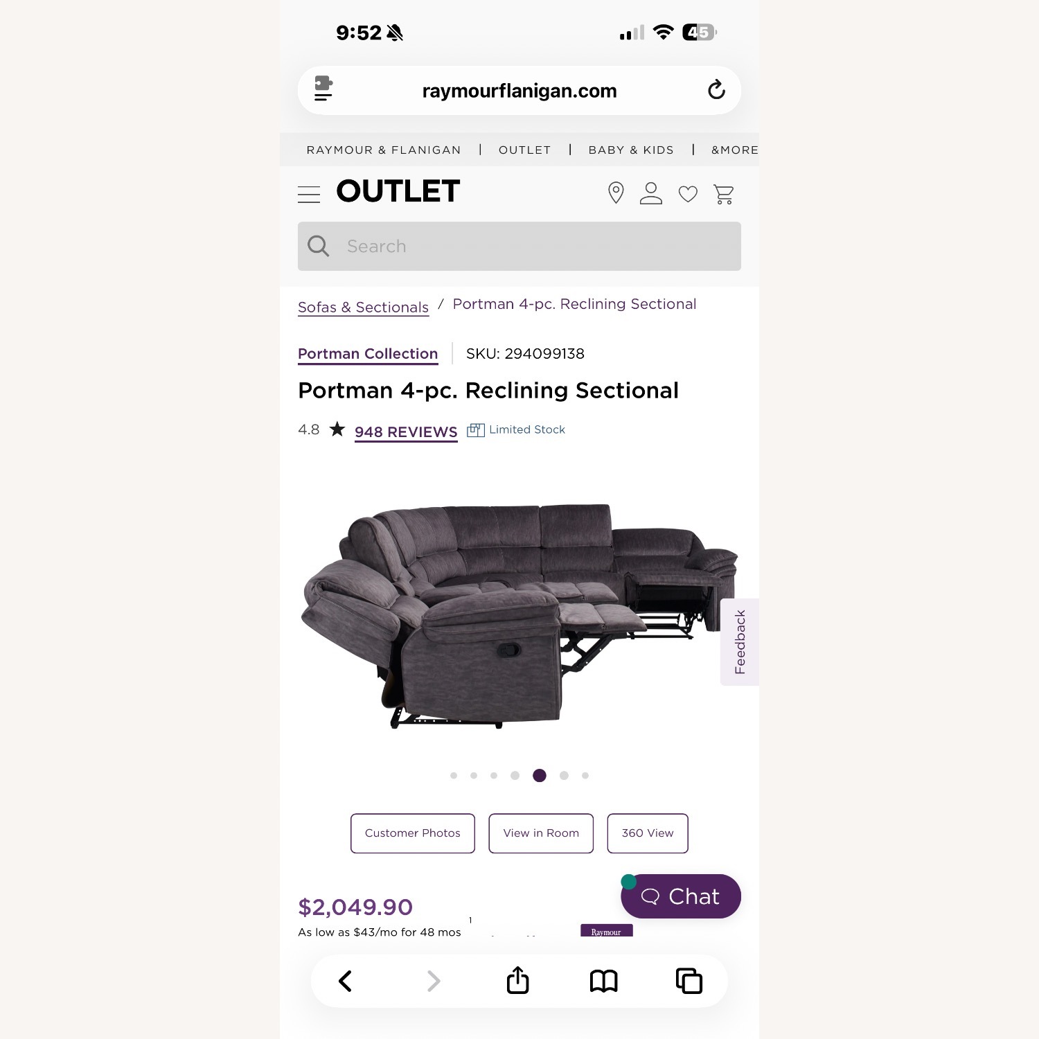 Raymour & Flanigan Portman 4 Piece Sectional  - image-6