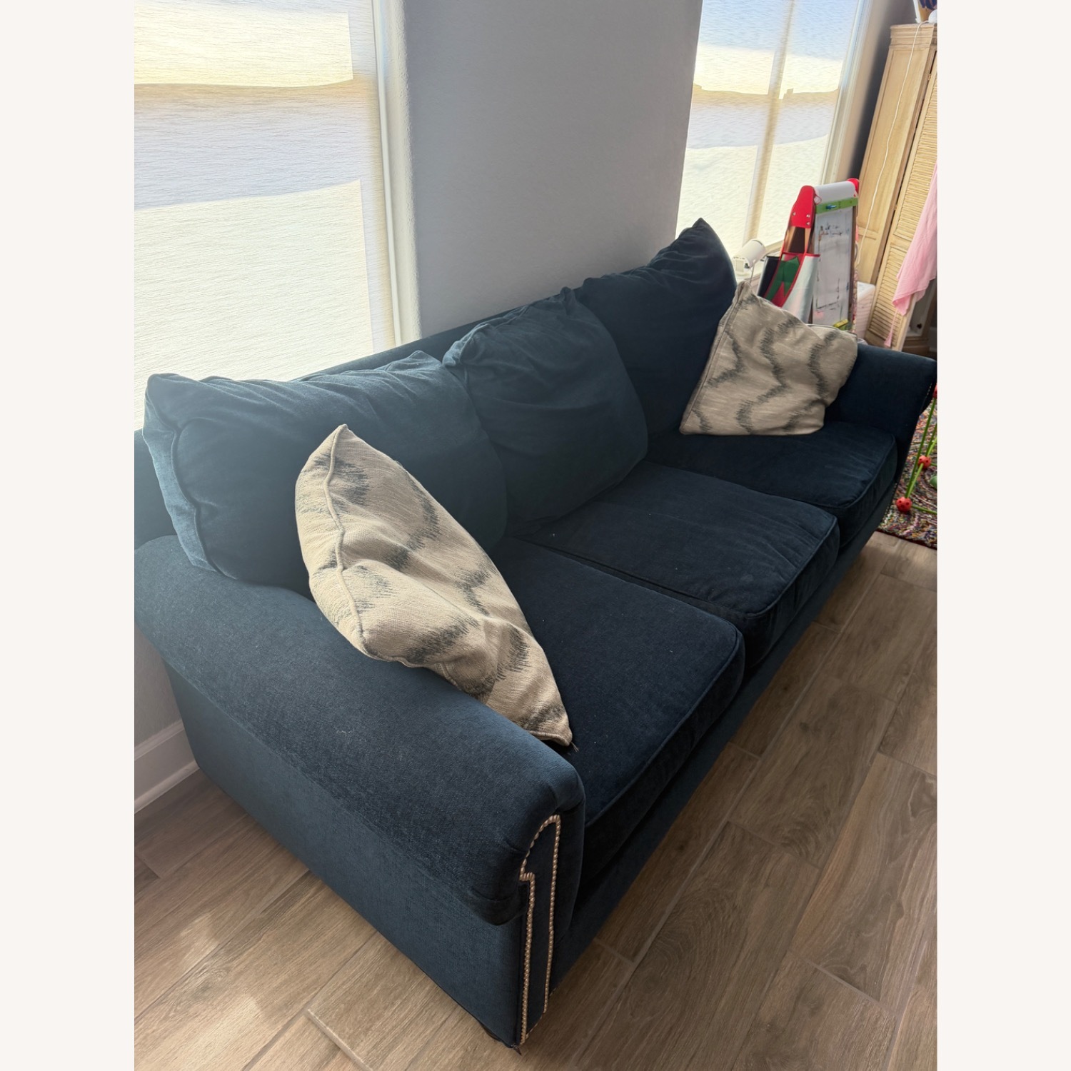 Bassett Chenille Fabric Couch - image-5