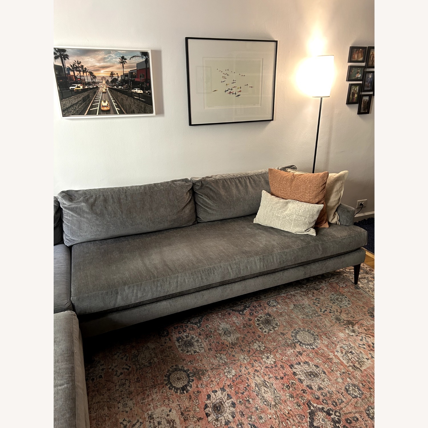 West Elm Velvet Pewter Fabric 3 Piece Sectional - image-7