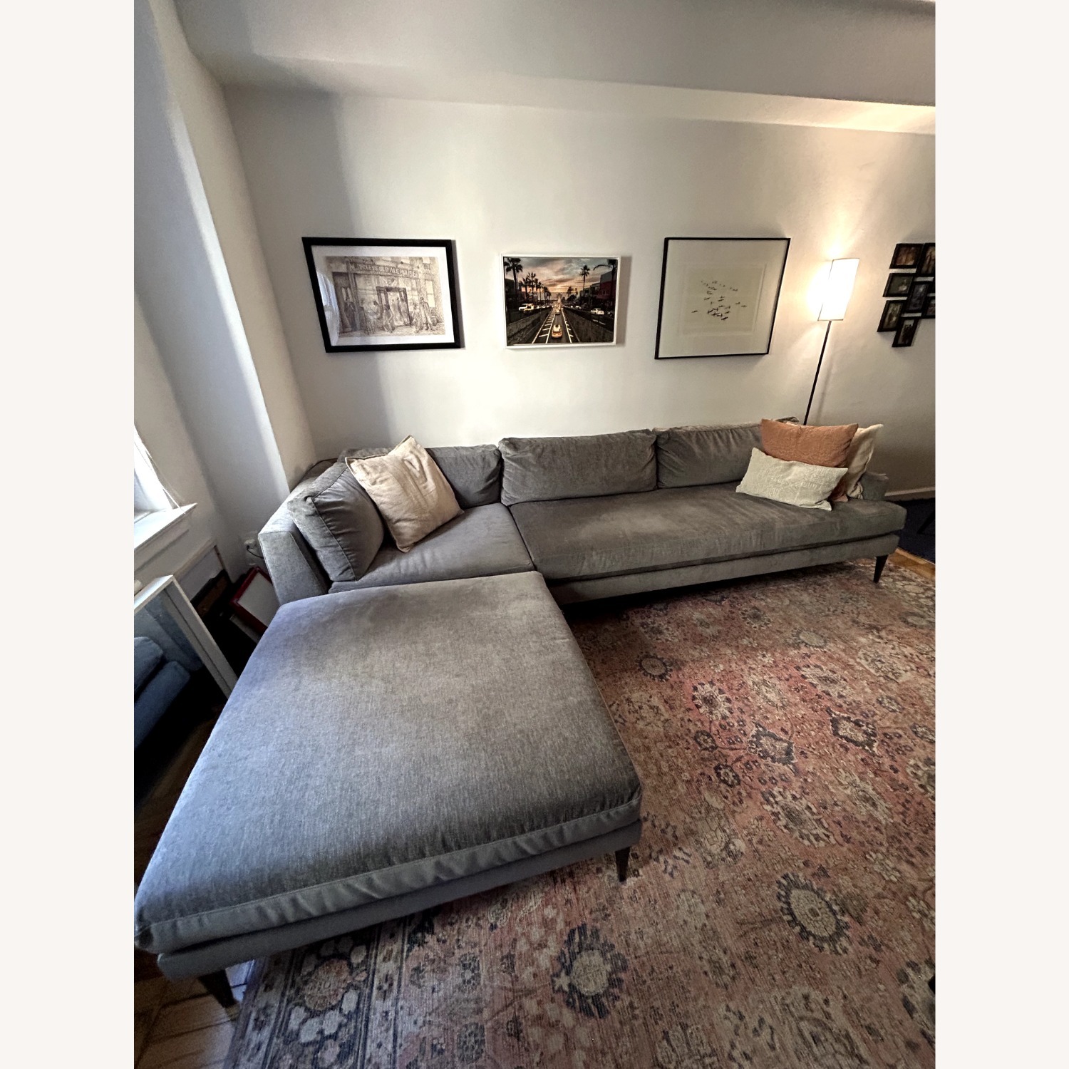 West Elm Velvet Pewter Fabric 3 Piece Sectional - image-5