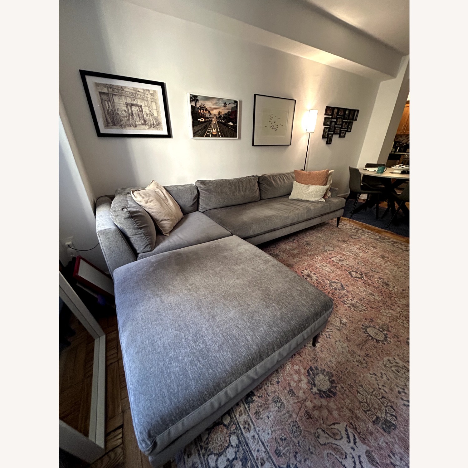 West Elm Velvet Pewter Fabric 3 Piece Sectional - image-4