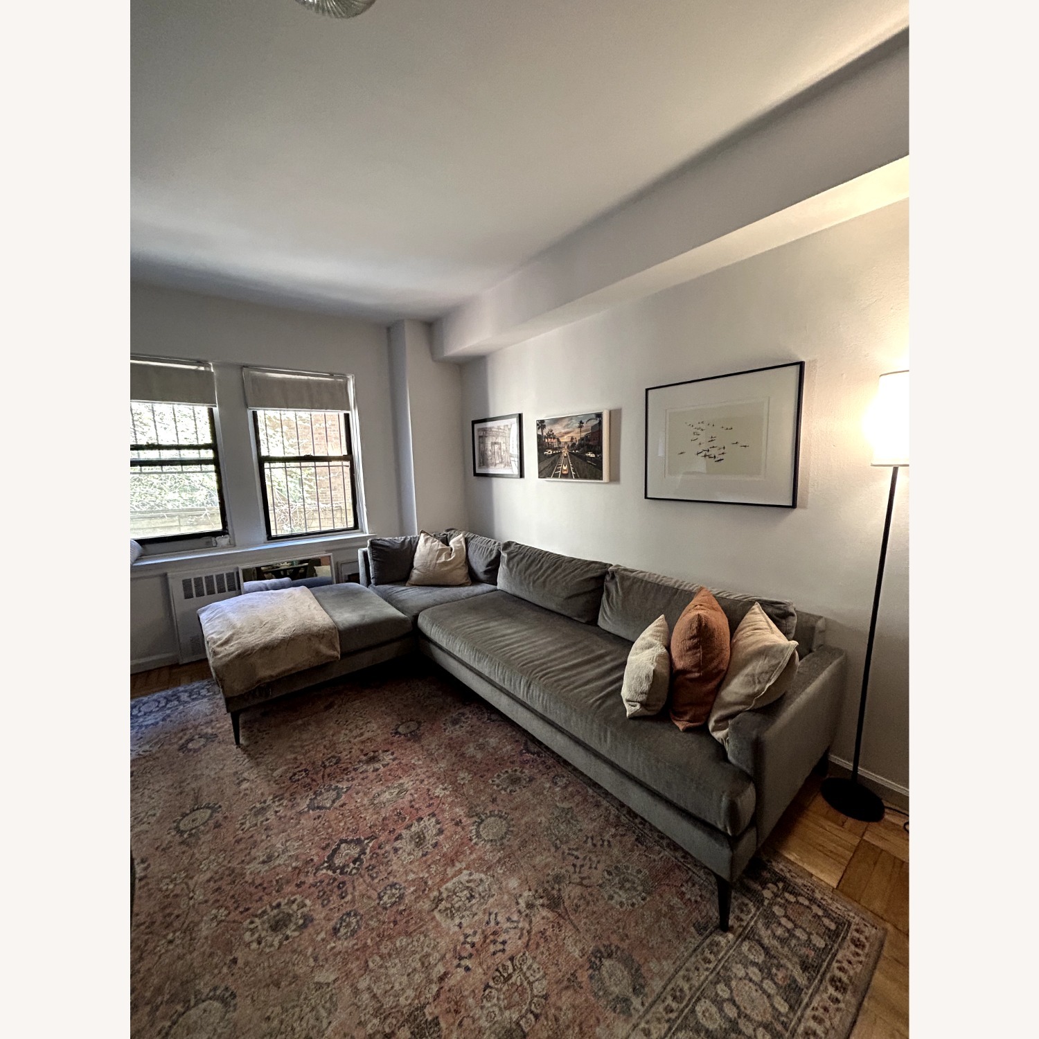 West Elm Velvet Pewter Fabric 3 Piece Sectional - image-3