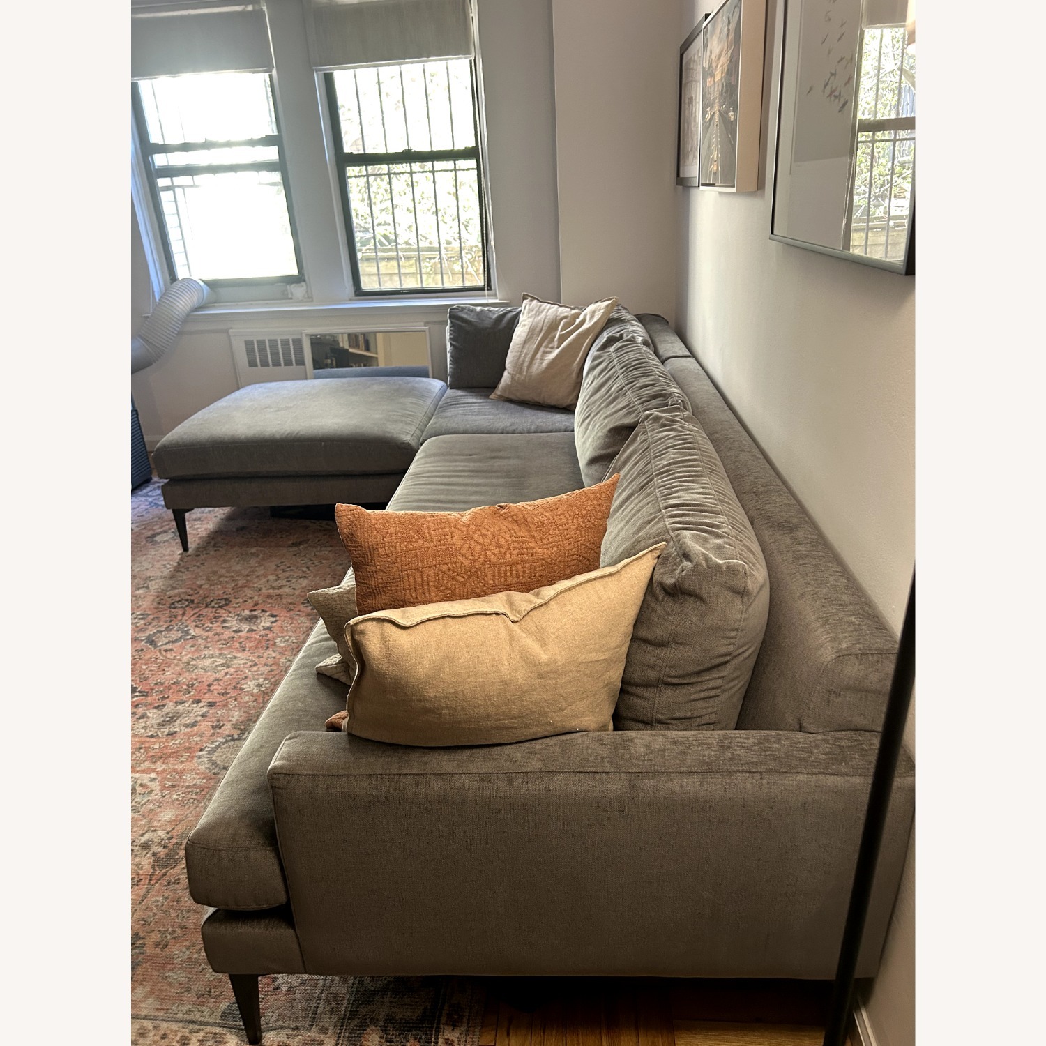 West Elm Velvet Pewter Fabric 3 Piece Sectional - image-2