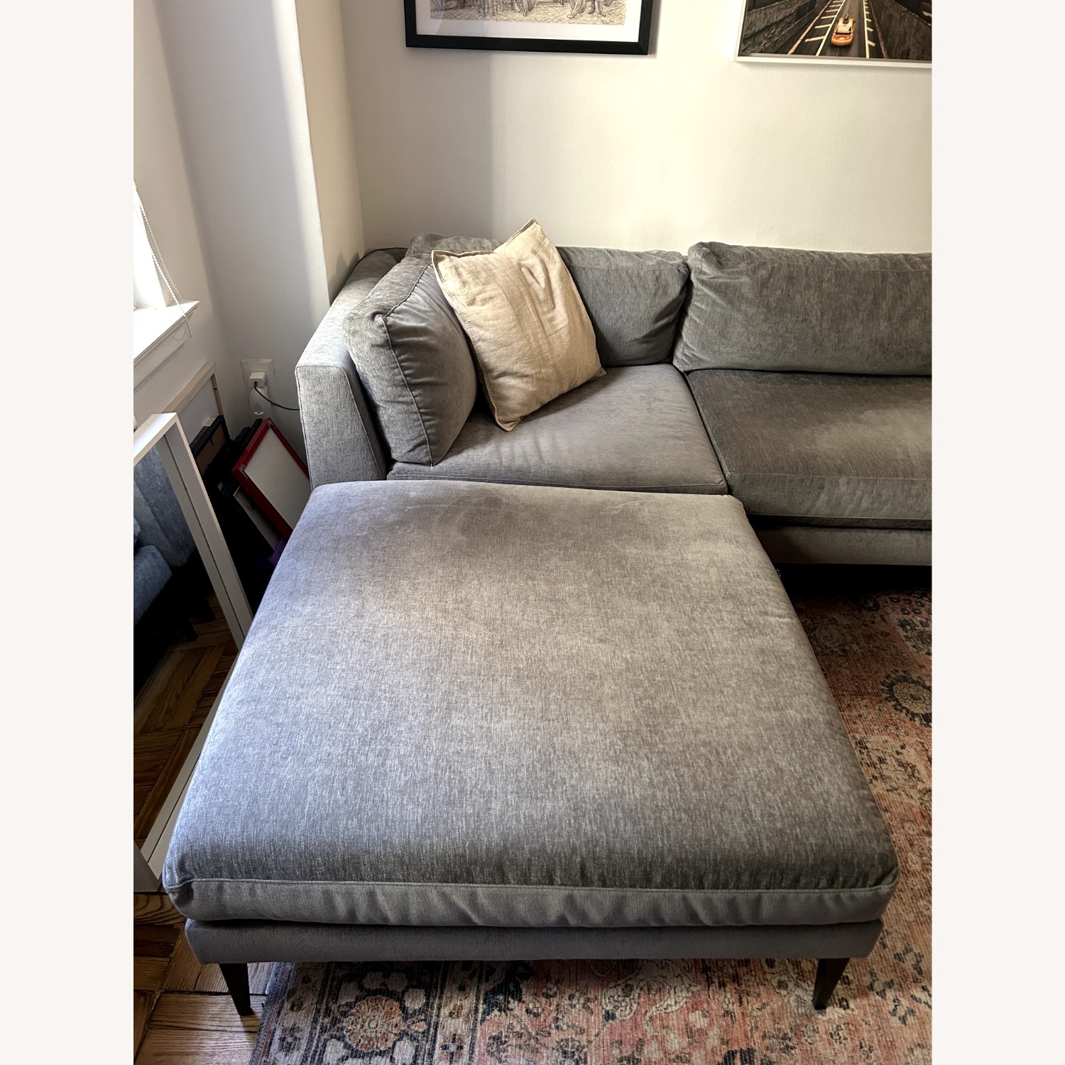 West Elm Velvet Pewter Fabric 3 Piece Sectional - image-6