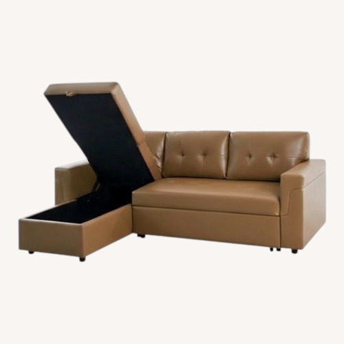 Used Light Brown Leather 3+ Seater Sofa for sale on AptDeco
