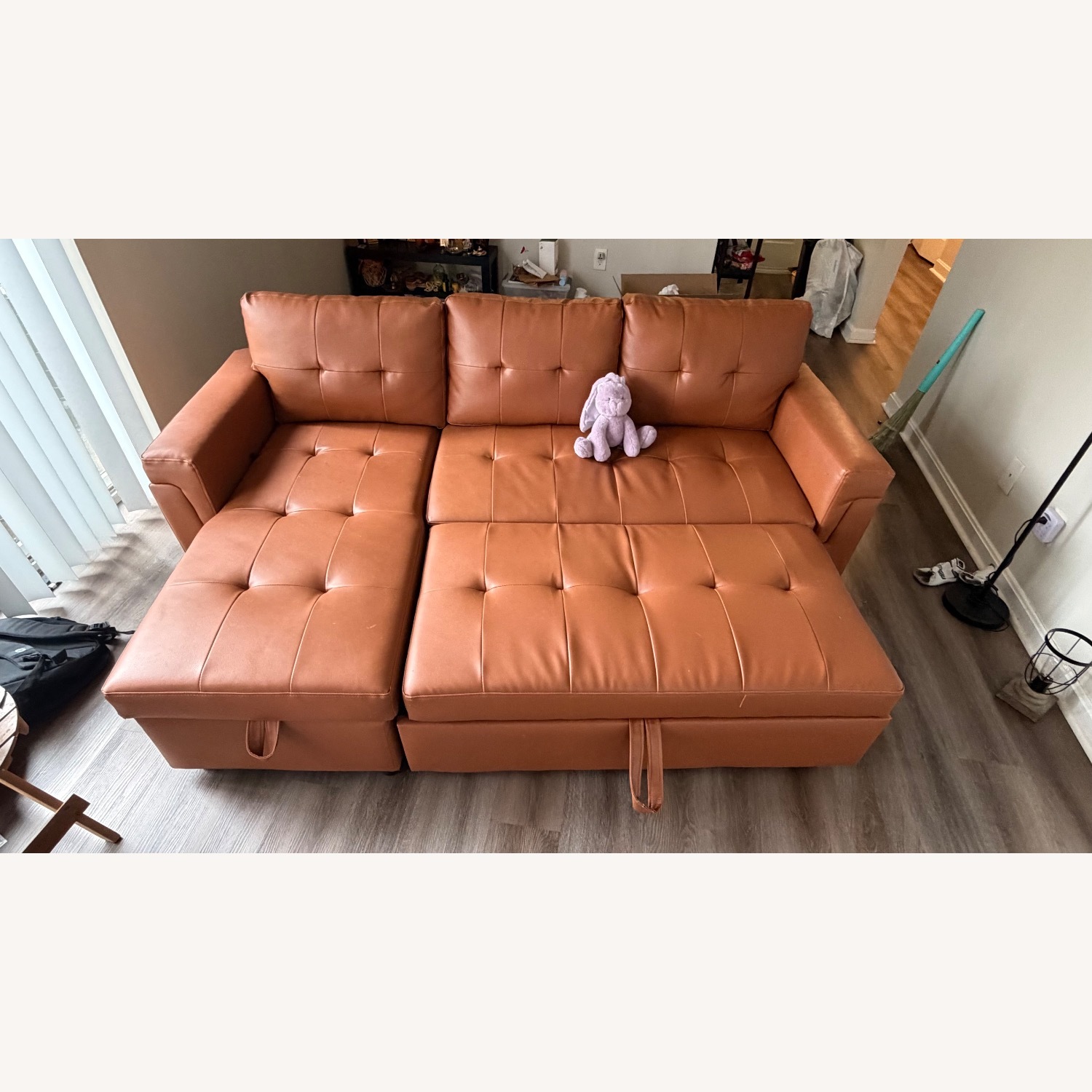 Light Brown Leather 3+ Seater Sofa - image-1