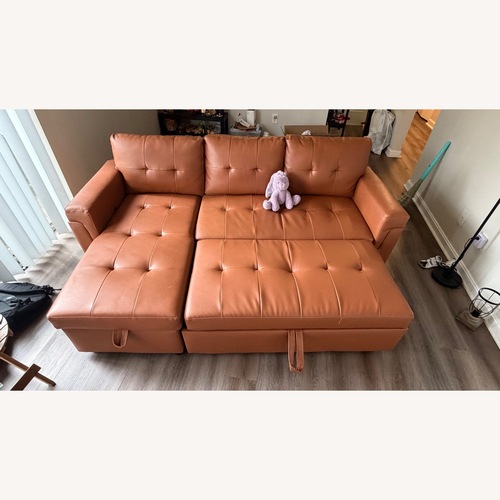 Used Light Brown Leather 3+ Seater Sofa for sale on AptDeco