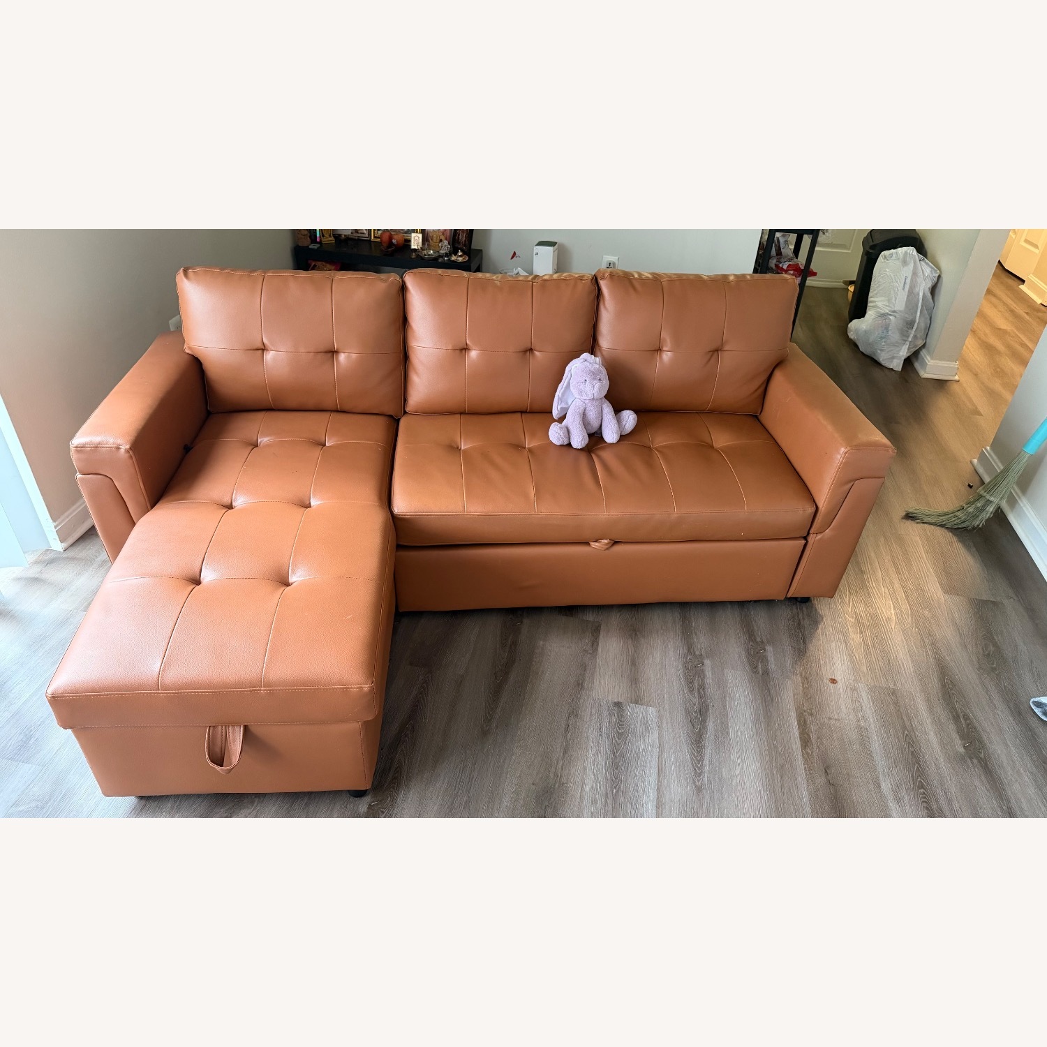 Light Brown Leather 3+ Seater Sofa - image-4