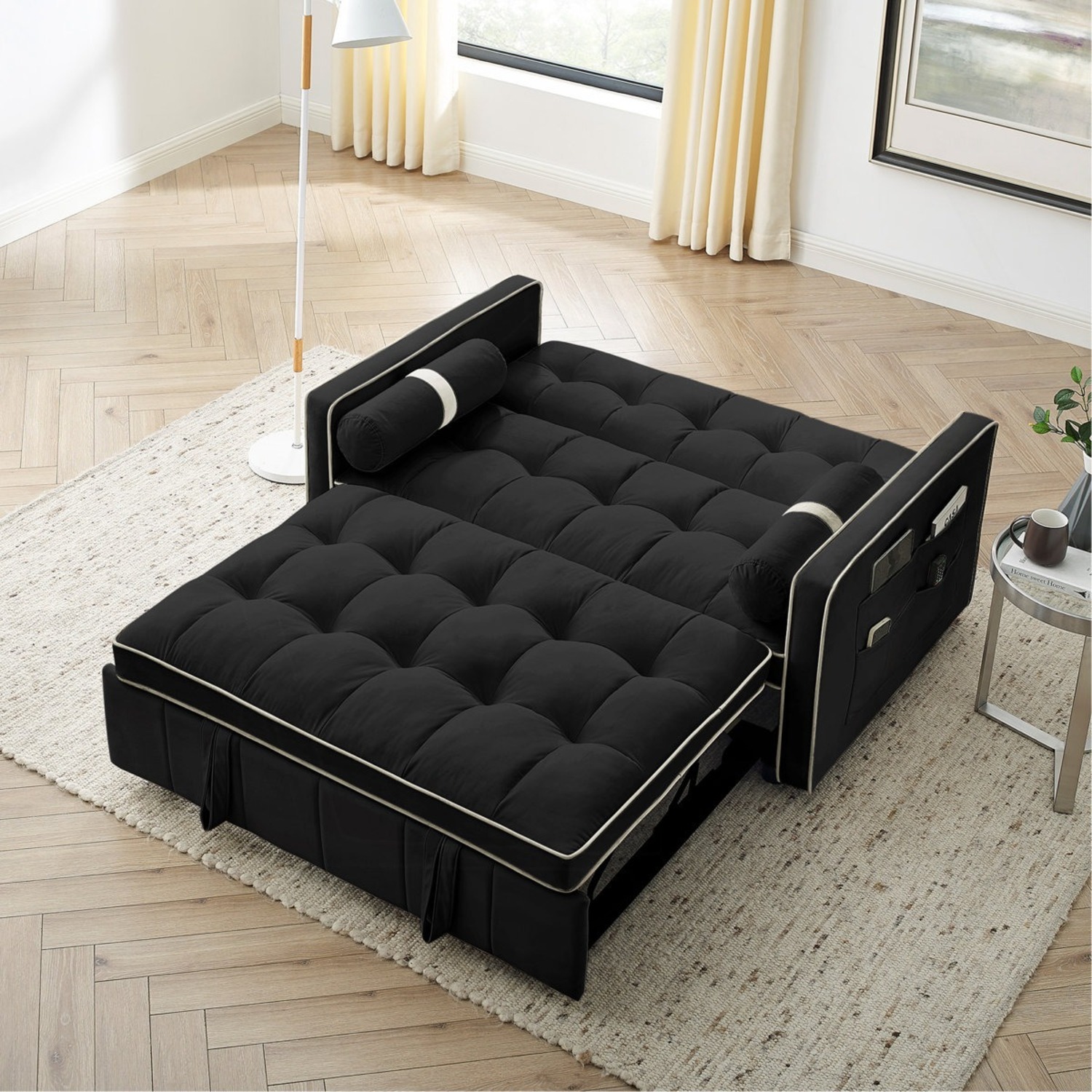 Wayfair Black Velvet Sleeper Sofa - image-1