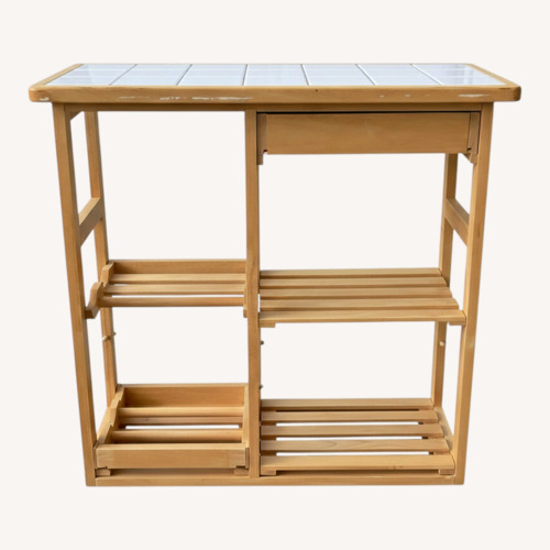 Used Vintage Light Oak Natural Wood Bar Cart w Wheels for sale on AptDeco