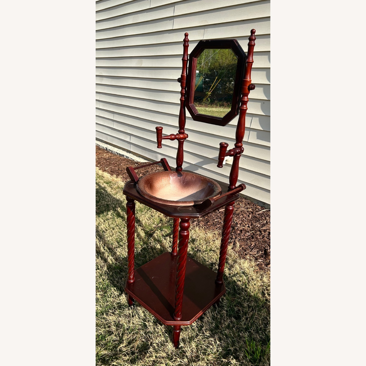 Antique Mahogany Wood Wash Basin with Mirror - image-2