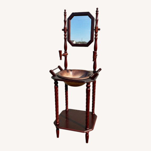 Used Antique Mahogany Wood Wash Basin with Mirror for sale on AptDeco