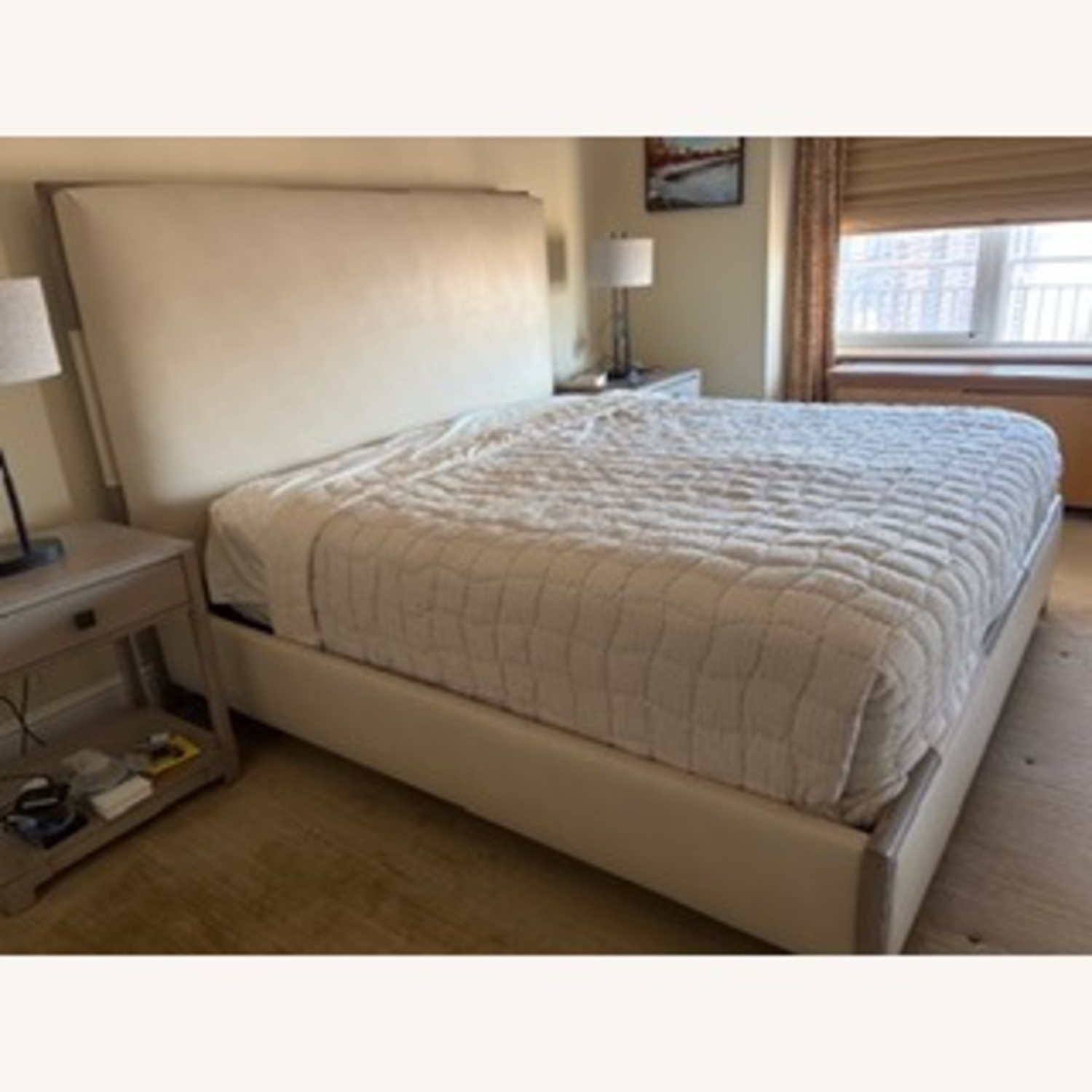 Vanguard Furniture Light Gray Leather King Bed - image-1