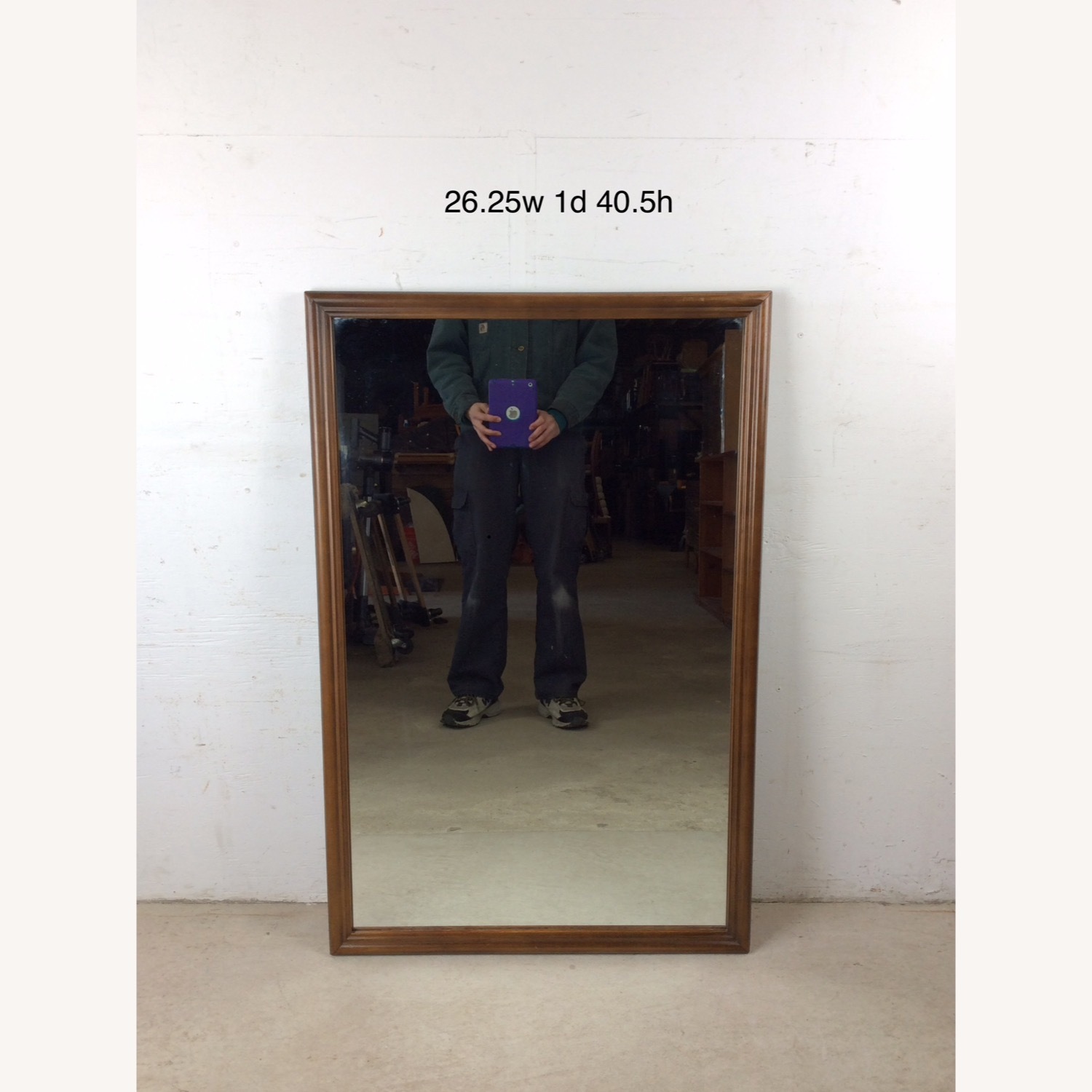 MCM Rectangular Mirror with Rounded Walnut Frame - image-17