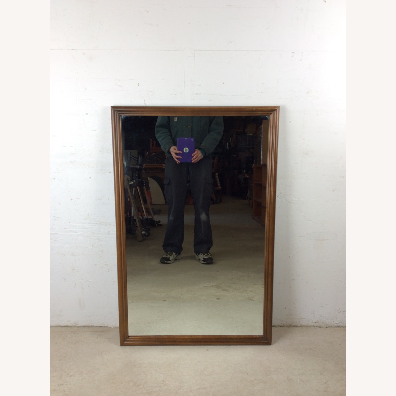 MCM Rectangular Mirror with Rounded Walnut Frame - image-2