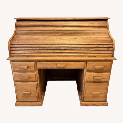 Used Vintage Roll Top Light Brown Wood Desk for sale on AptDeco