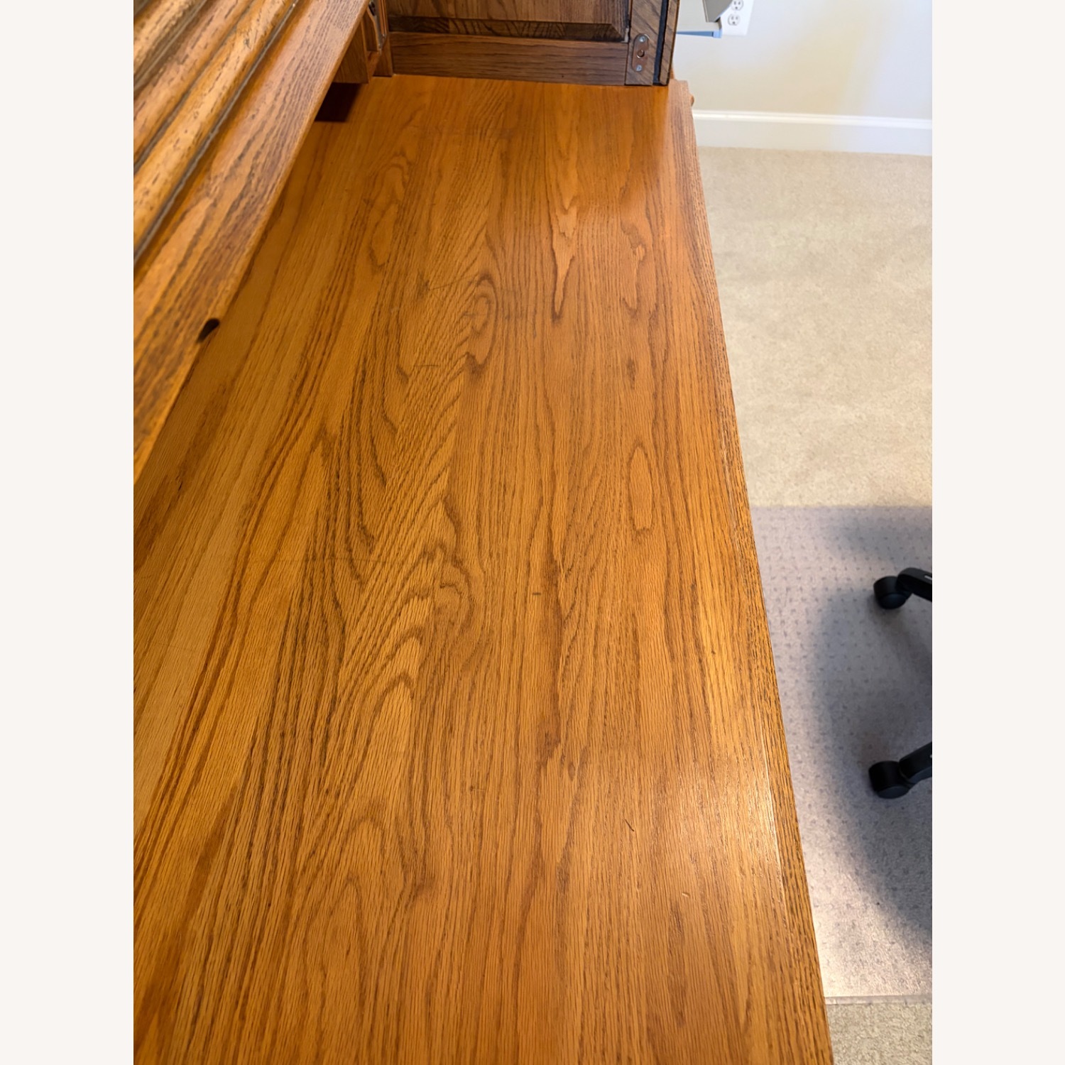 Vintage Roll Top Light Brown Wood Desk - image-6